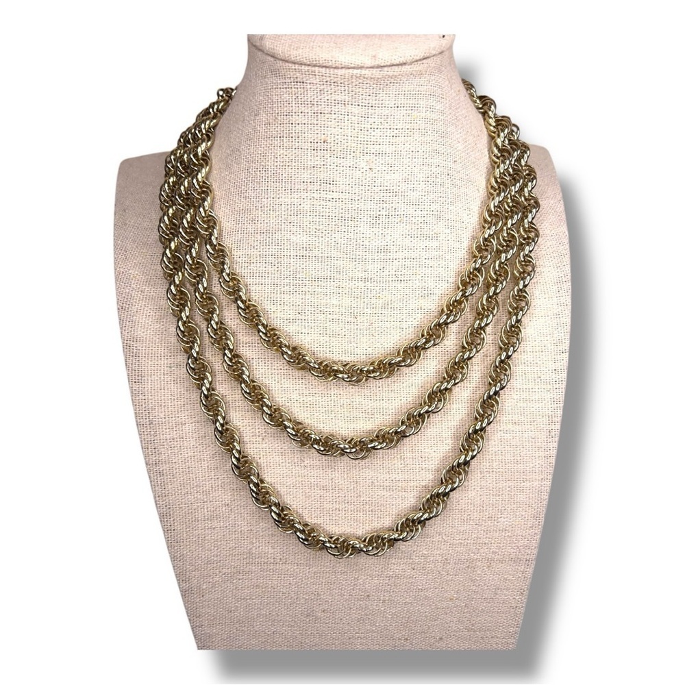 Gold Layered Chain Necklace Event Party Twist Rope Style Three Layers Gift